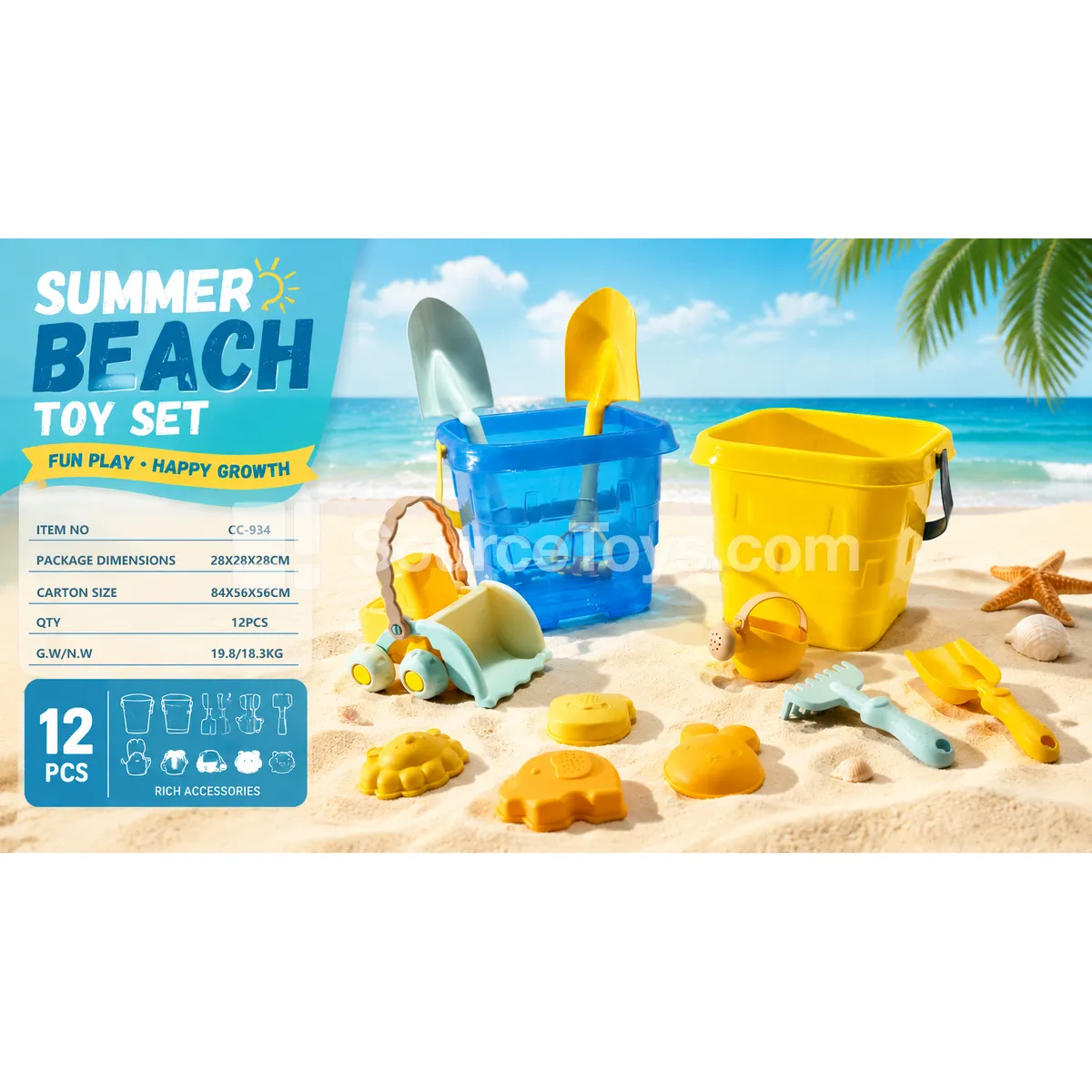 Large Transparent Beach Bucket Set, 12 pcs