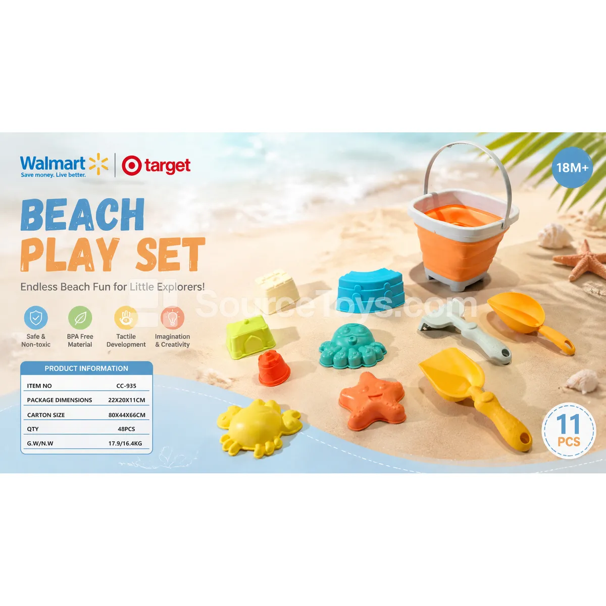 Foldable Beach Bucket Set 11pcs