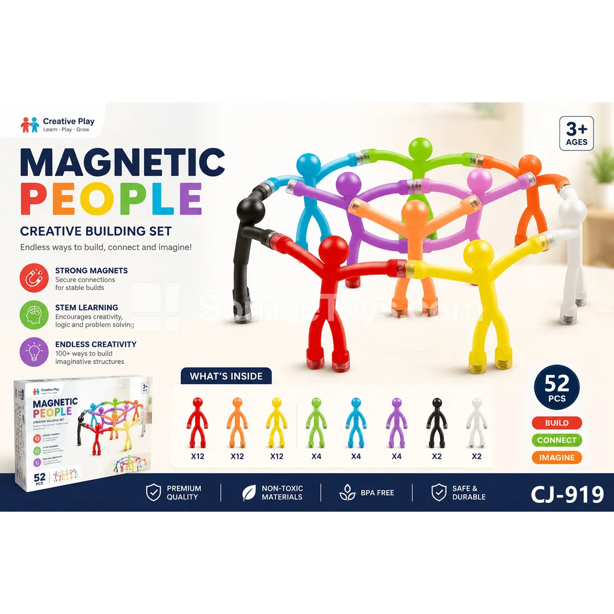 Magnetic Strip Stick Figure 52PCS