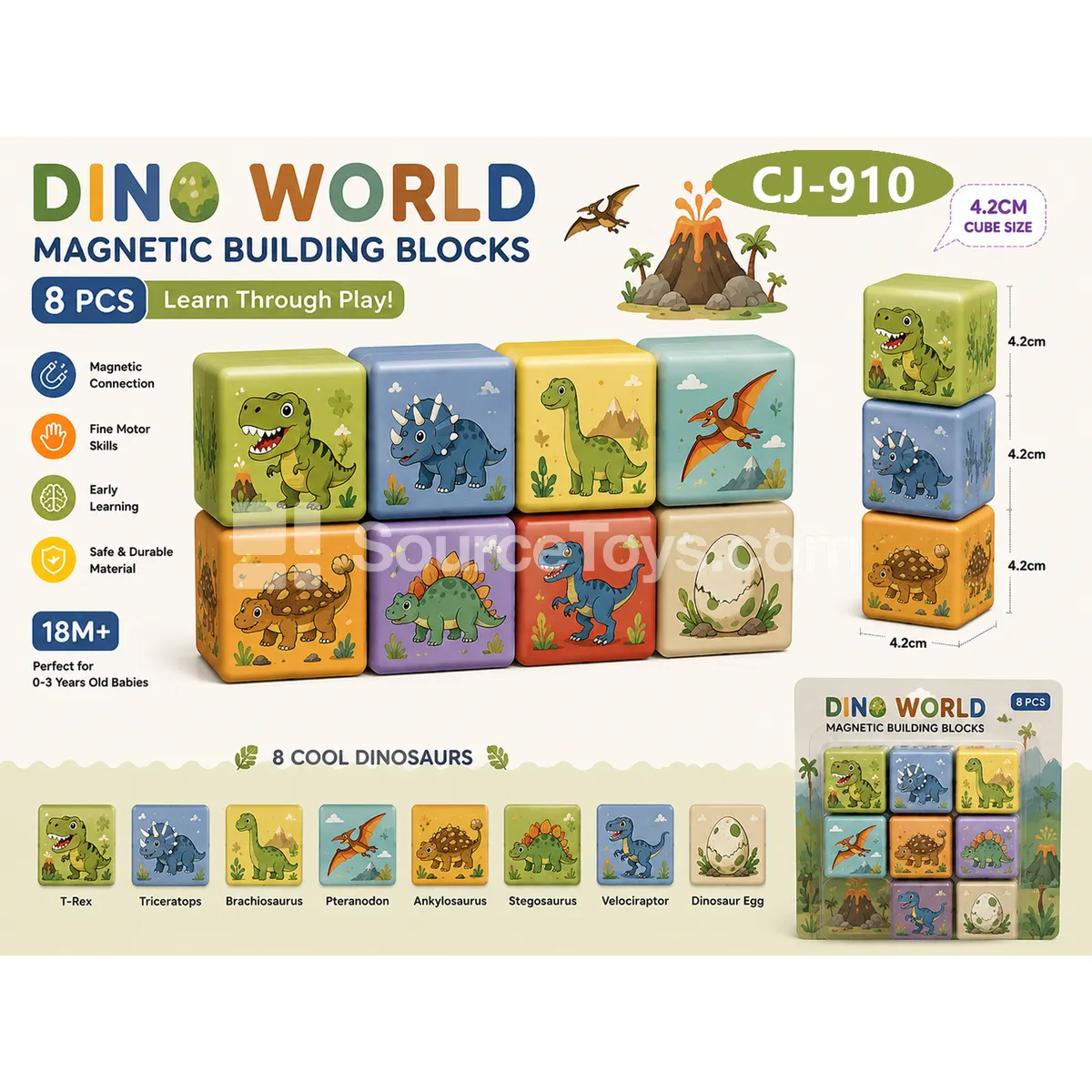 Dinosaur Magnetic Blocks 4.2cm