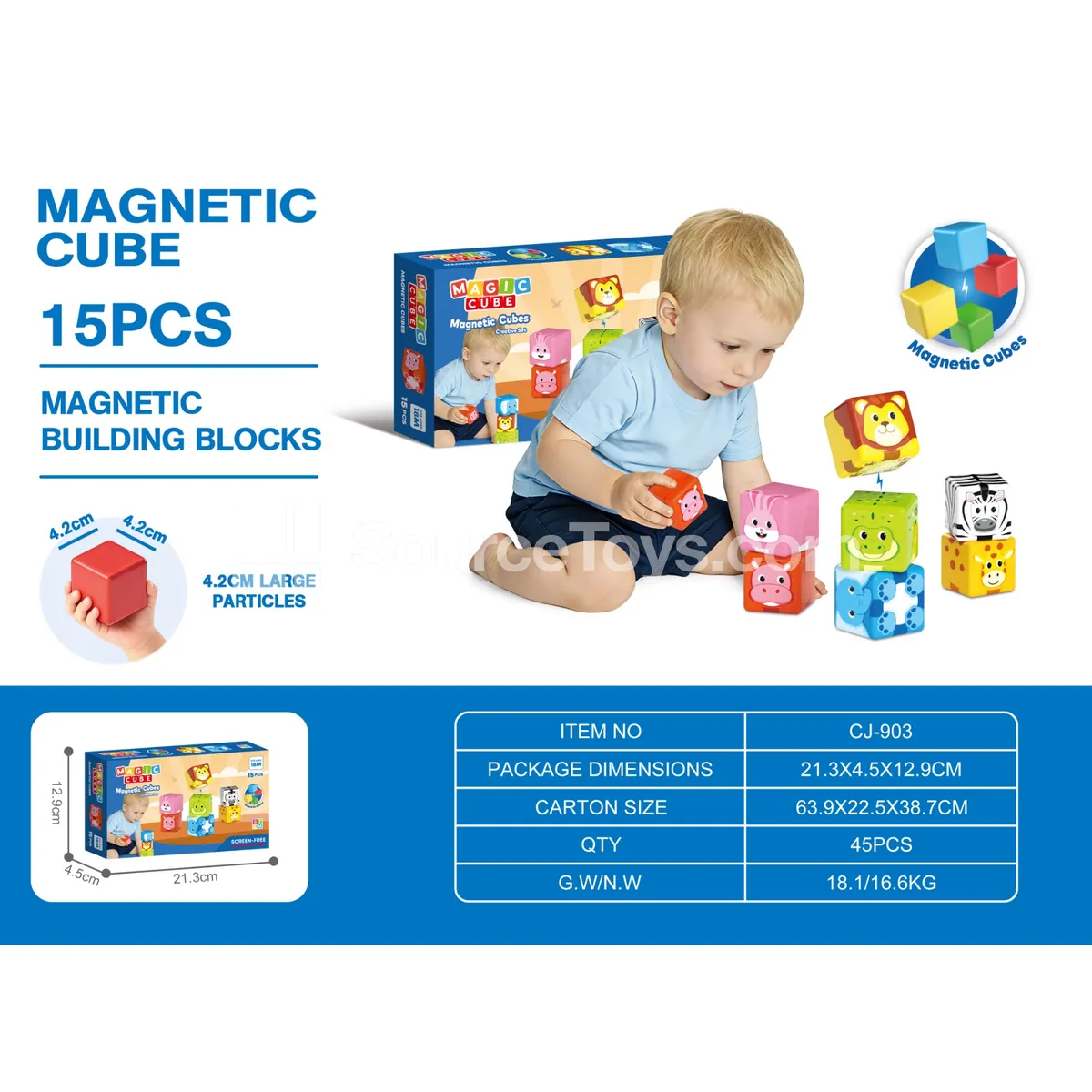4.2cm Magnetic Animal Cubes 15pcs Sealed Box