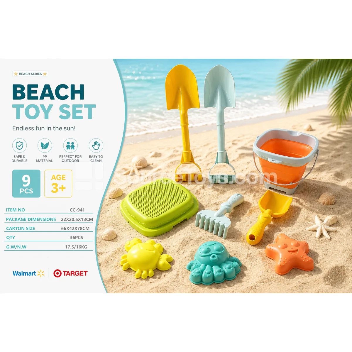Foldable Bucket and Sand Sifter Set 9pcs