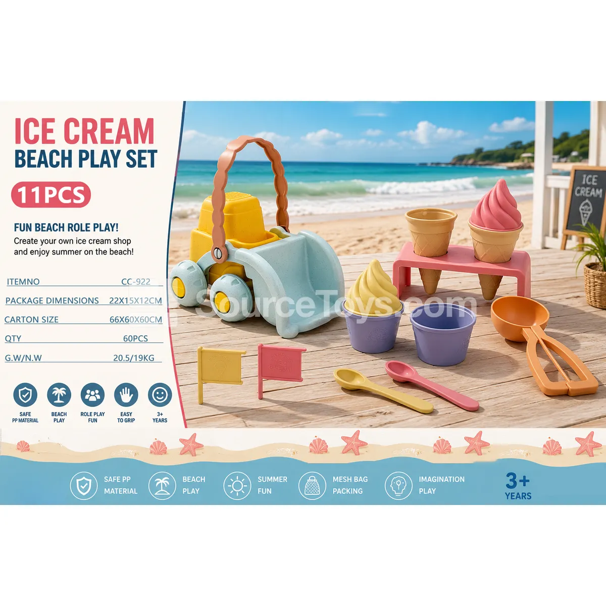 Beach Sand Bulldozer Ice Cream Shape Digging 11-Piece Set