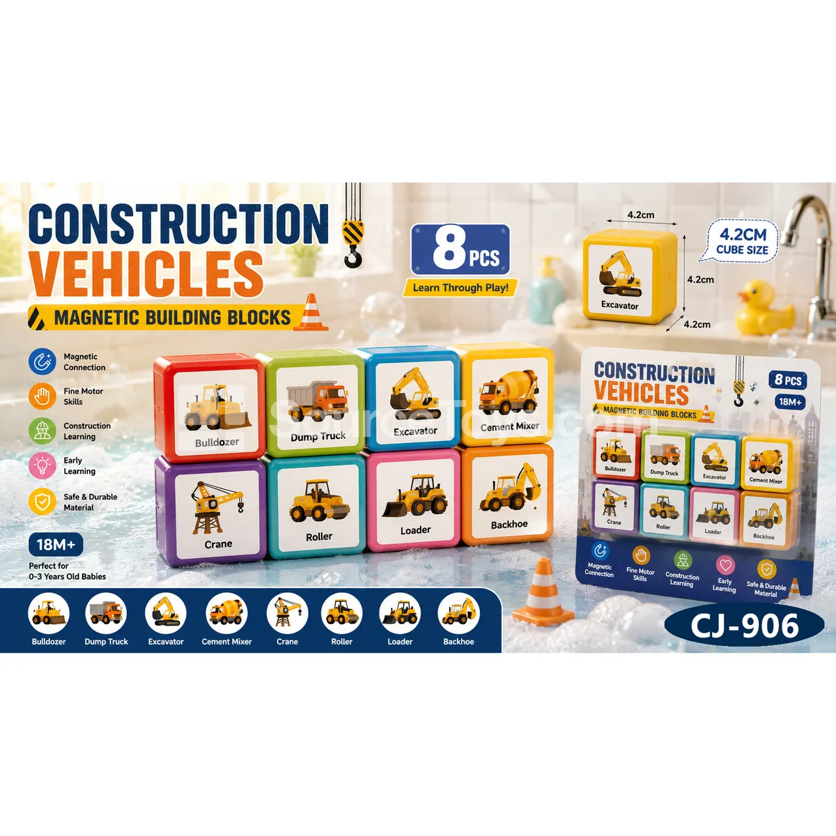 Construction Vehicle 4.2cm Magnetic Cubes
