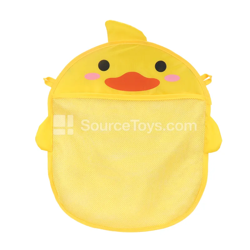 Bath Toy Storage Mesh Bag with Suction Cups, Yellow Duck Print