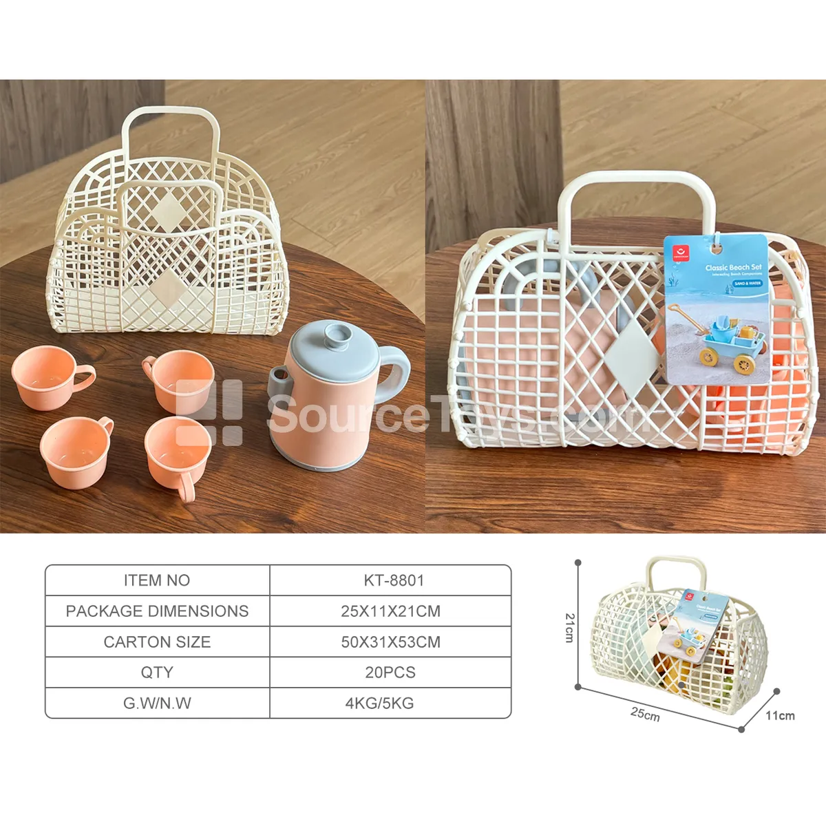 Pretend-Play Afternoon Tea Set with Handbasket