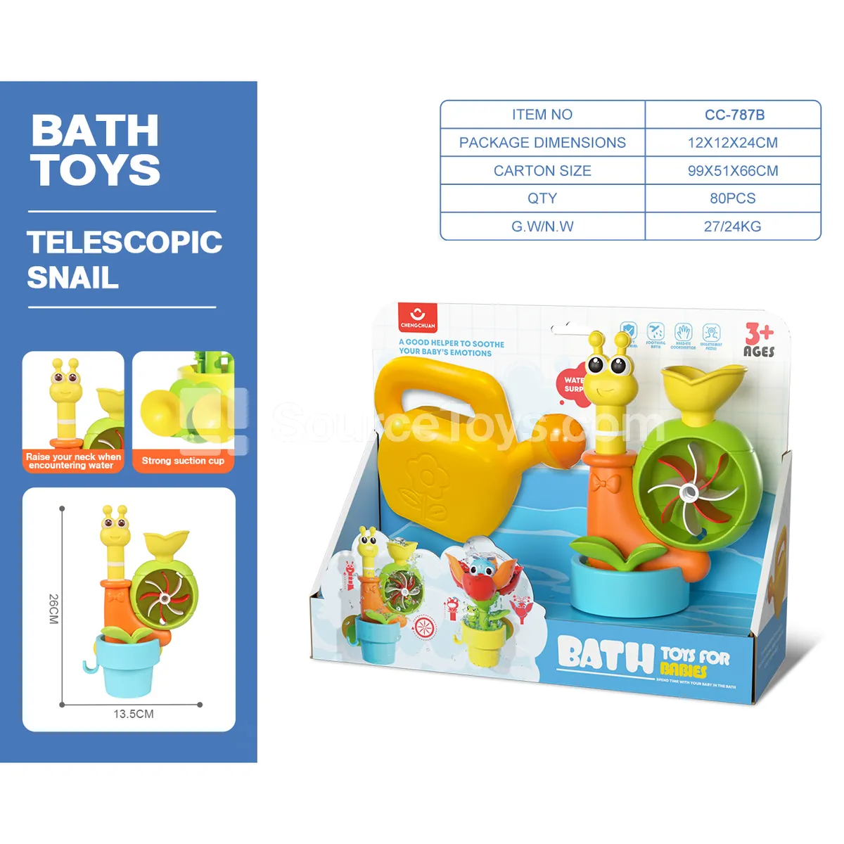 Display Box Bath Water Play Snail with Shower Head