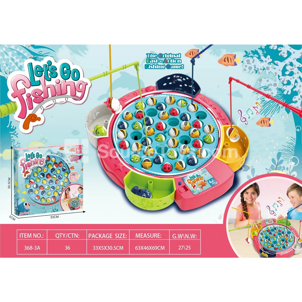 Electric Rotating Fishing Toy with Music and No Lights (Battery Not Included, 3 AA)