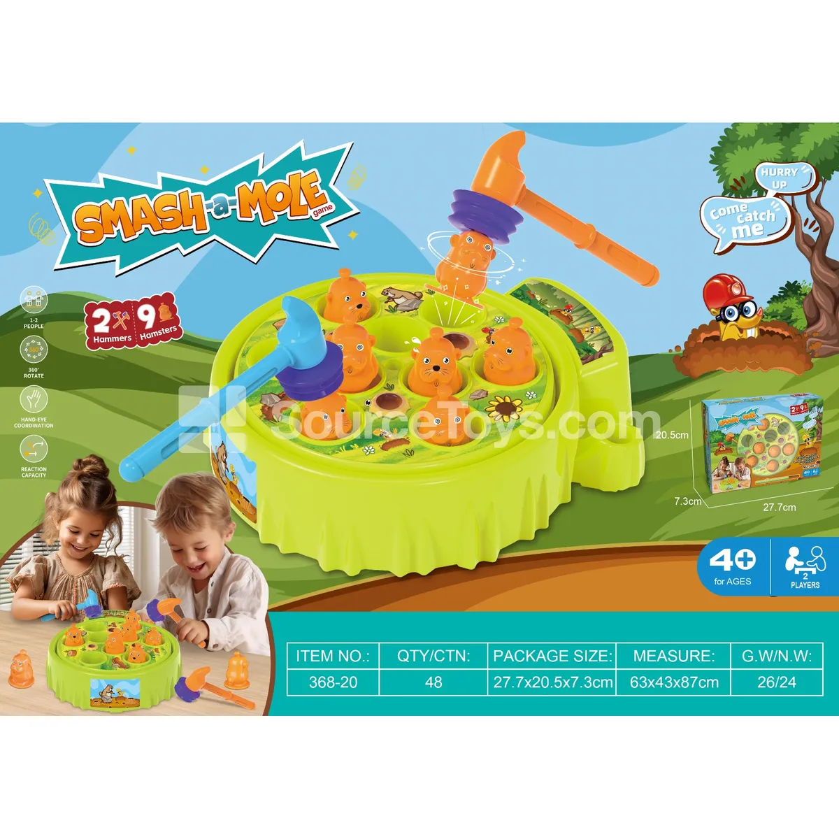 Electric Whack-a-Mole Game (No Music, 2xAA Batteries Not Included)