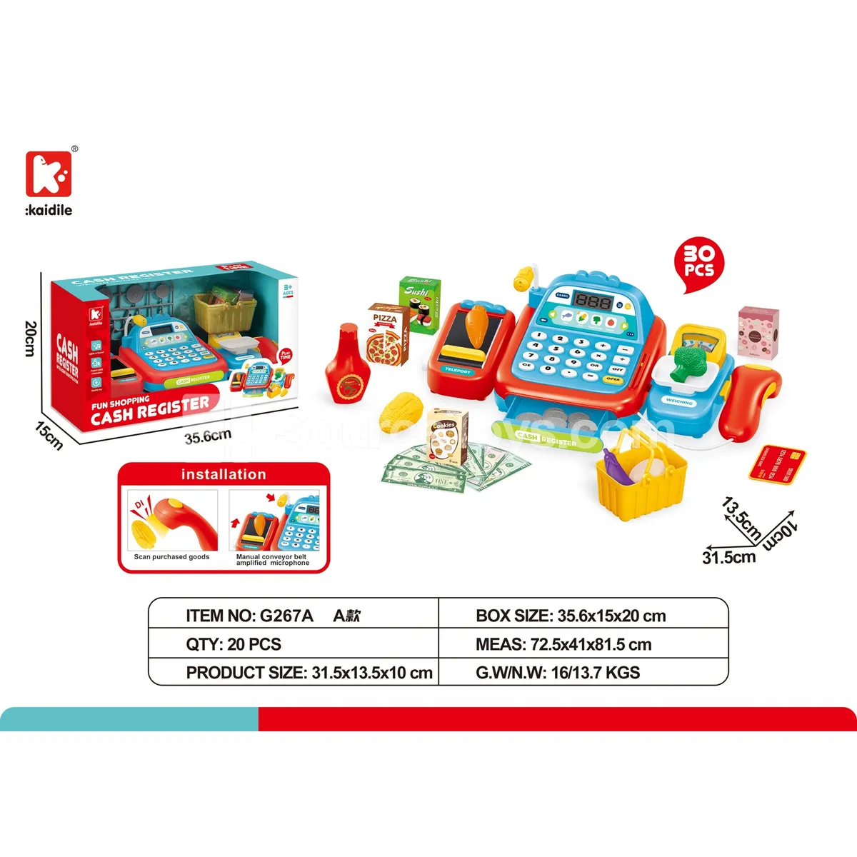 Toy Cash Register Set, 30 pcs Toy Cash Register Set, 30 pcs