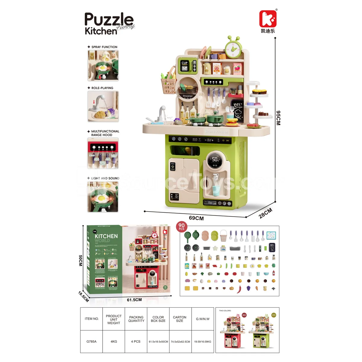 95cm Large Kitchen Playset 90-Piece Set (Without Bread Maker)
