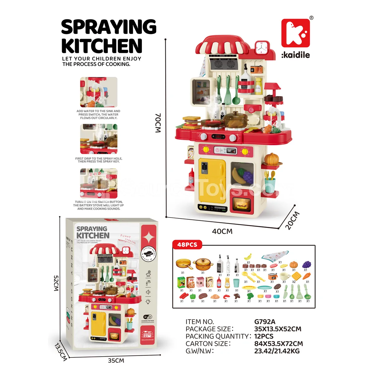 Spray Kitchen Pretend Play Set 48-Piece (Pink)