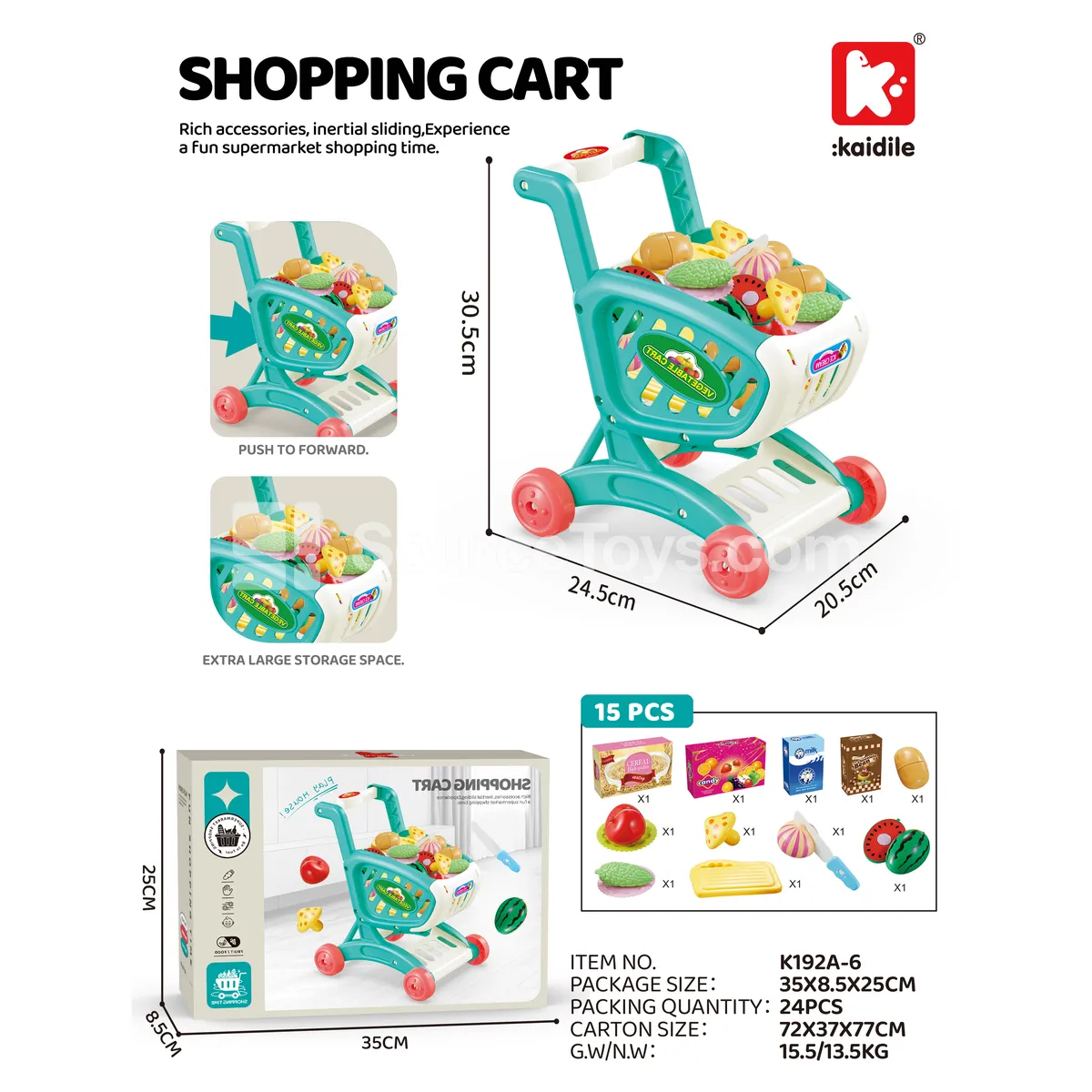 Pretend-Play Shopping Cart with Fruit Set