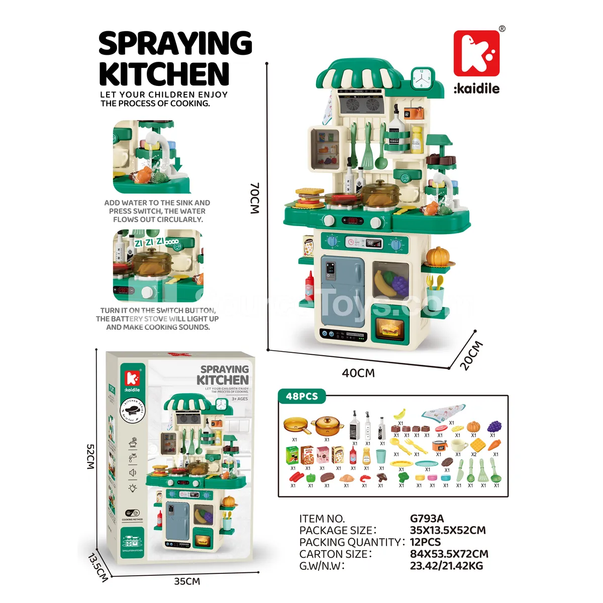 No-Spray Large Kitchen Playset, 48-Piece Set