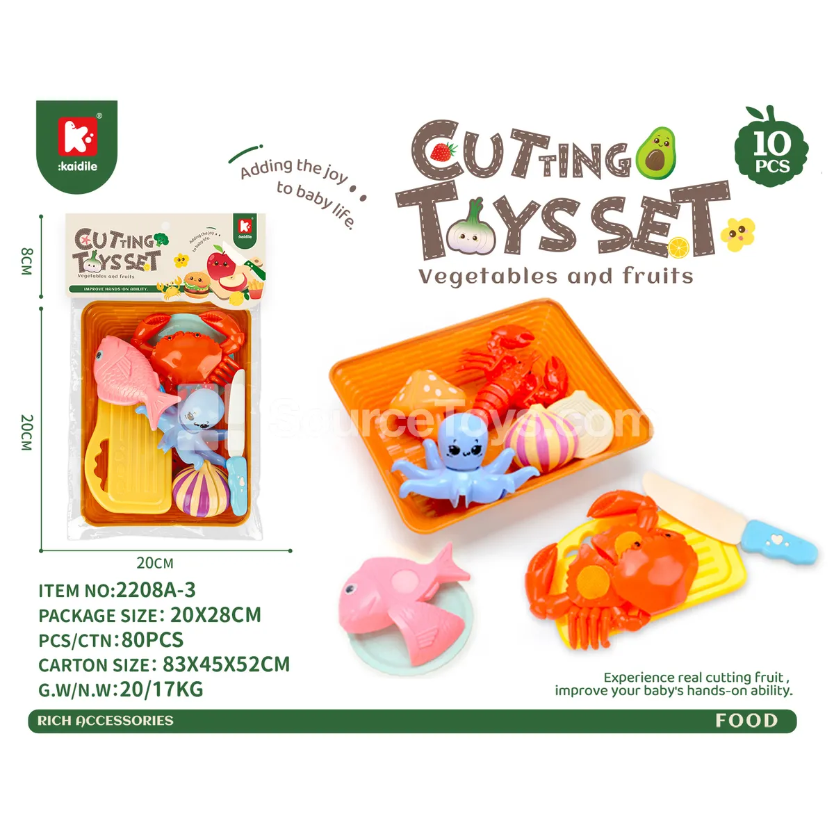 Seafood & Vegetable Pretend Cutting Play Set in Basket