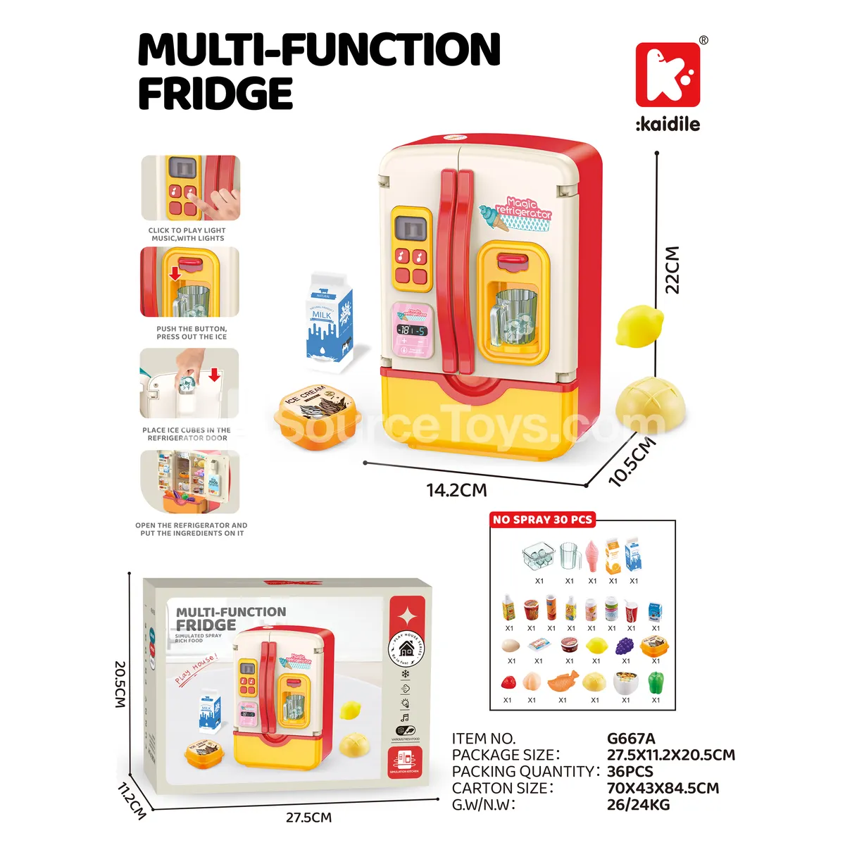 Light & Music Toy Refrigerator 30-Piece Set (No Spray)
