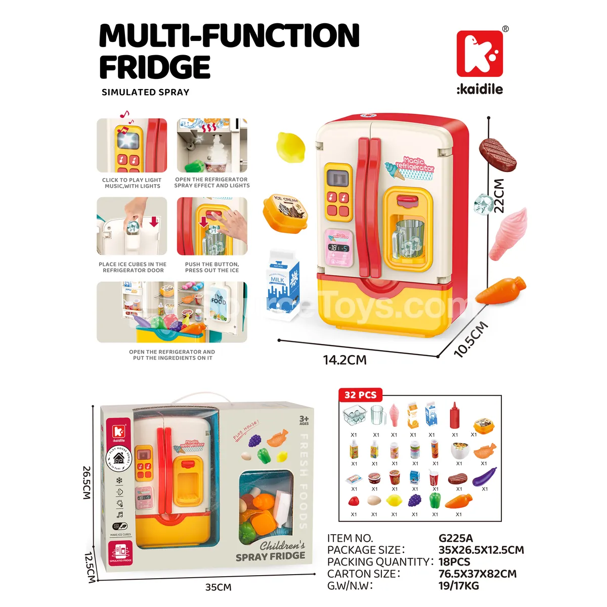 Light & Music Toy Fridge 30-Piece Set with Mist Spray (Pink) Light & Music Toy Fridge 30-Piece Set with Mist Spray (Pink)