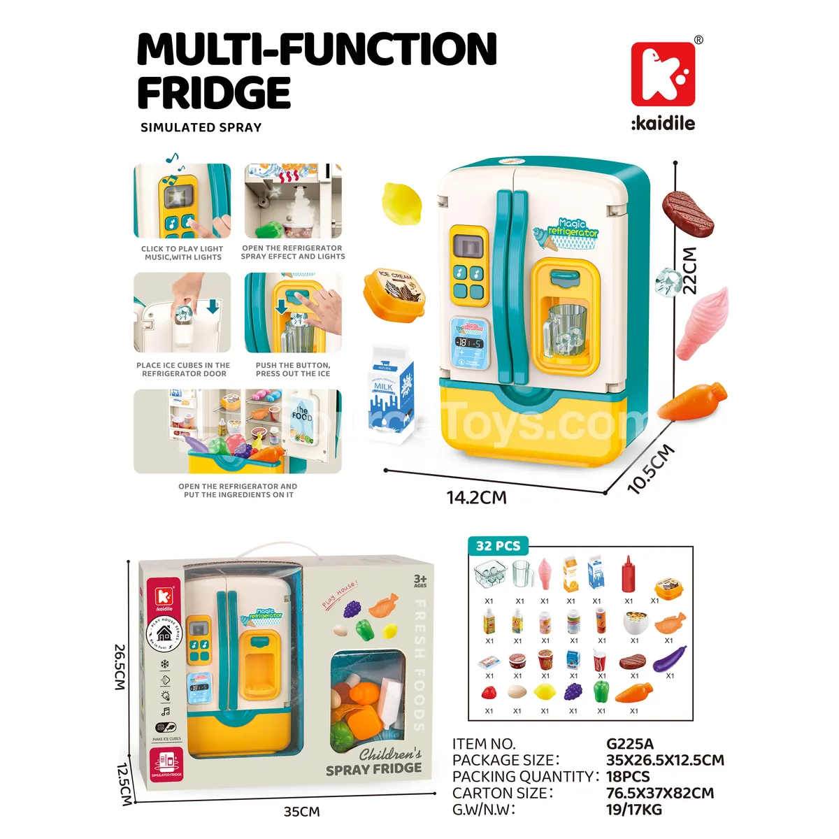 Light & Music Refrigerator 30-Piece Set with Spray (Blue) Light & Music Refrigerator 30-Piece Set with Spray (Blue)