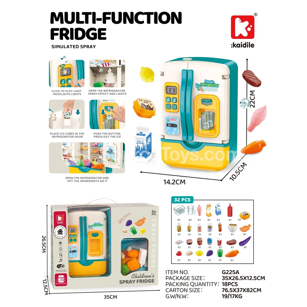 Light & Music Refrigerator Pretend Play Set (32 pcs, with Spray) Light & Music Refrigerator Pretend Play Set (32 pcs, with Spray)