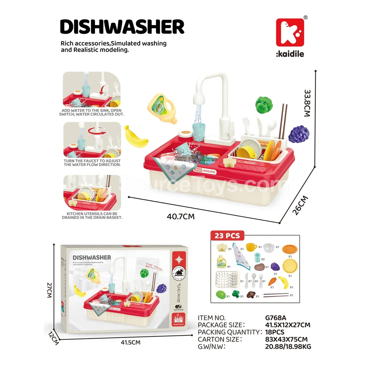 Pretend Play Dishwasher Set, 23 Pieces Pretend Play Dishwasher Set, 23 Pieces