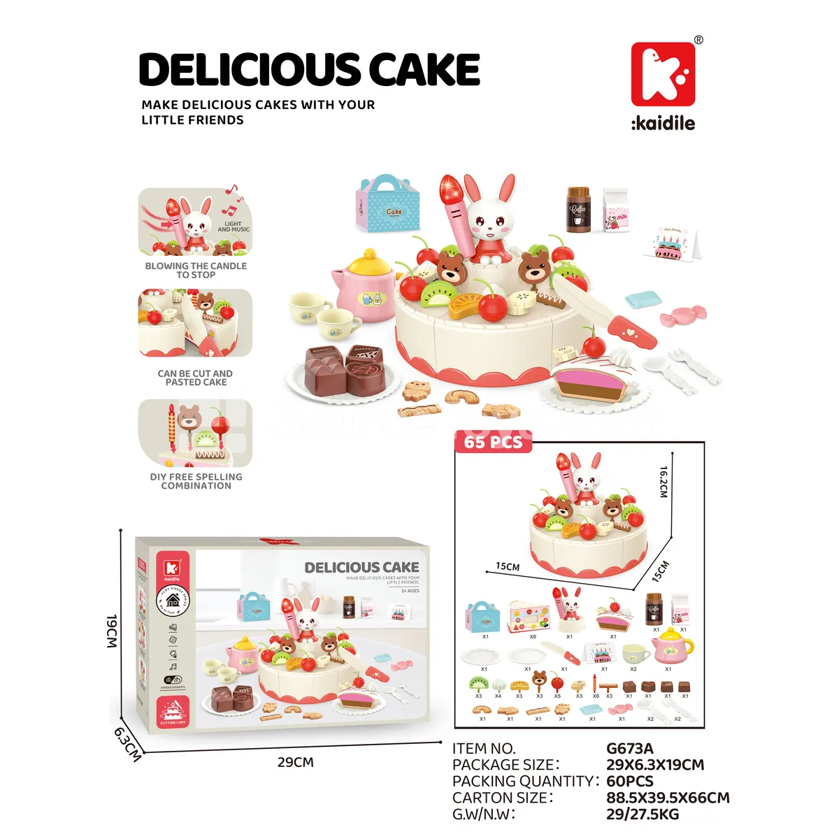 65-Piece Pretend-Play Cake Cutting Set 65-Piece Pretend-Play Cake Cutting Set