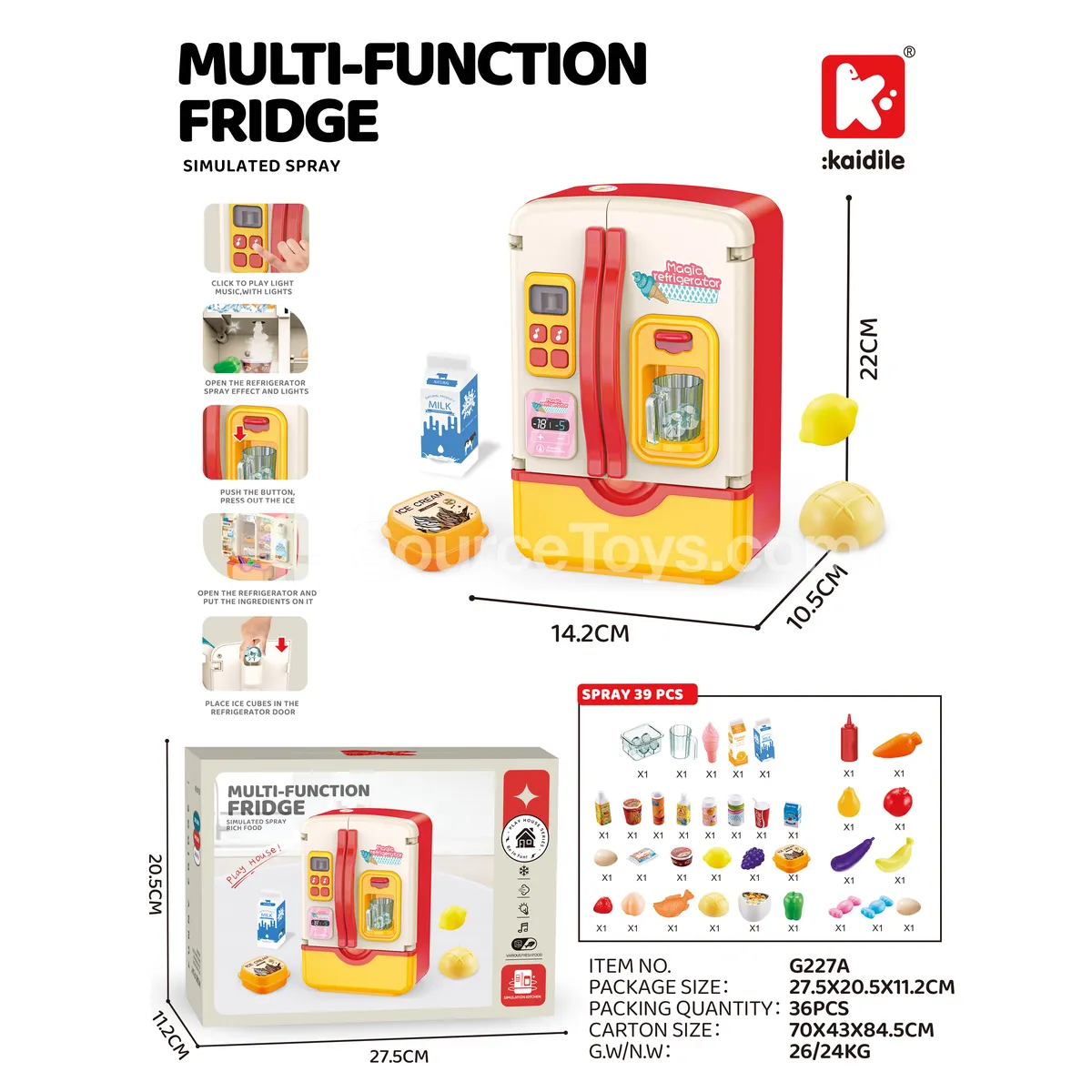 39-Piece Light & Music Pretend-Play Refrigerator with Spray 39-Piece Light & Music Pretend-Play Refrigerator with Spray