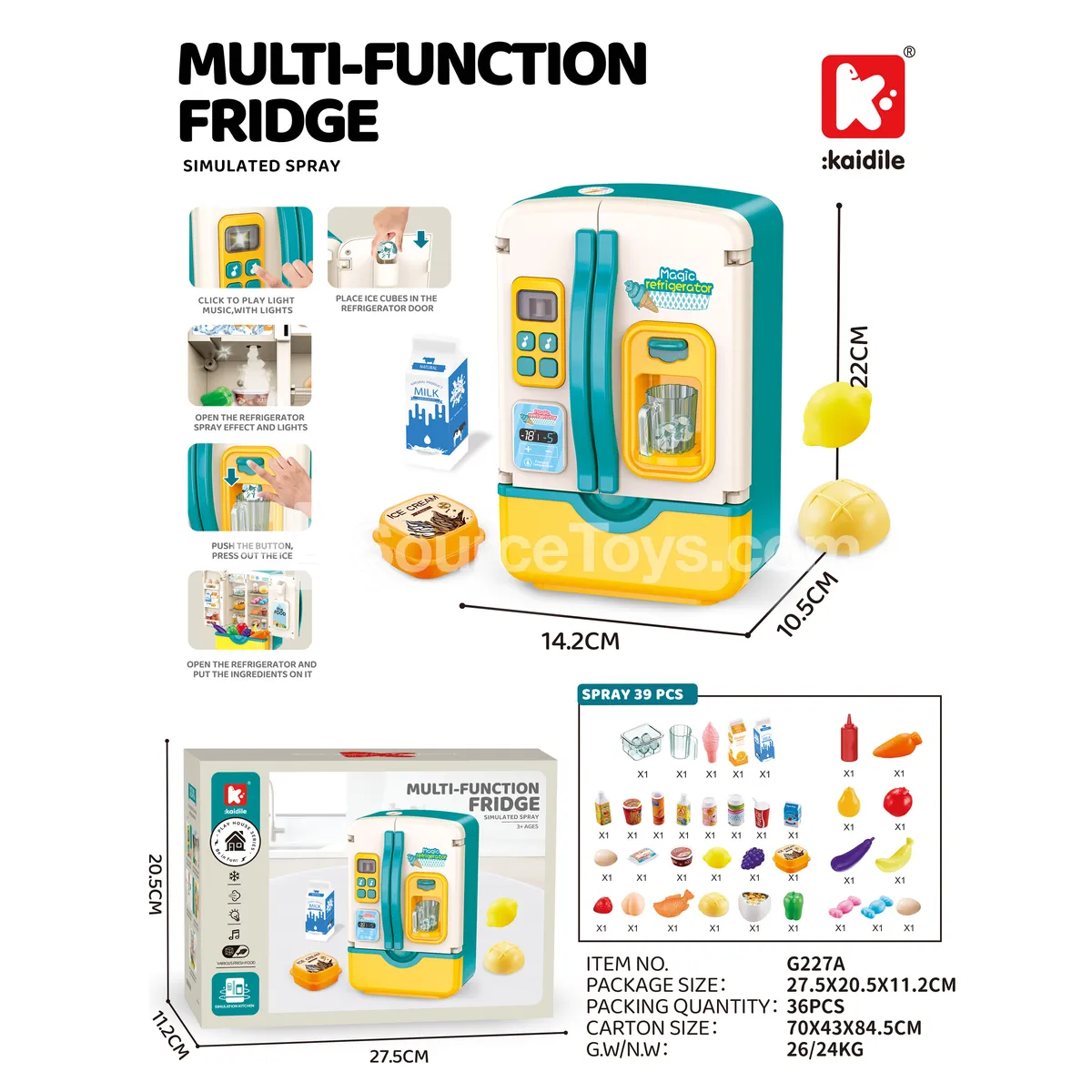 39-Piece Light & Music Pretend-Play Refrigerator Set with Spray 39-Piece Light & Music Pretend-Play Refrigerator Set with Spray
