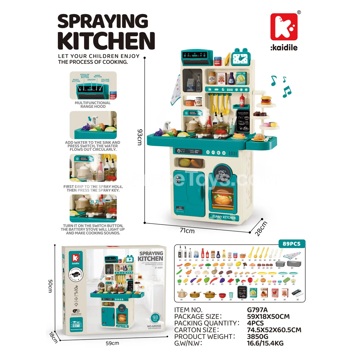95 cm Large Pretend Play Kitchen Set without Egg Steamer, 89-Piece Set 95 cm Large Pretend Play Kitchen Set without Egg Steamer, 89-Piece Set