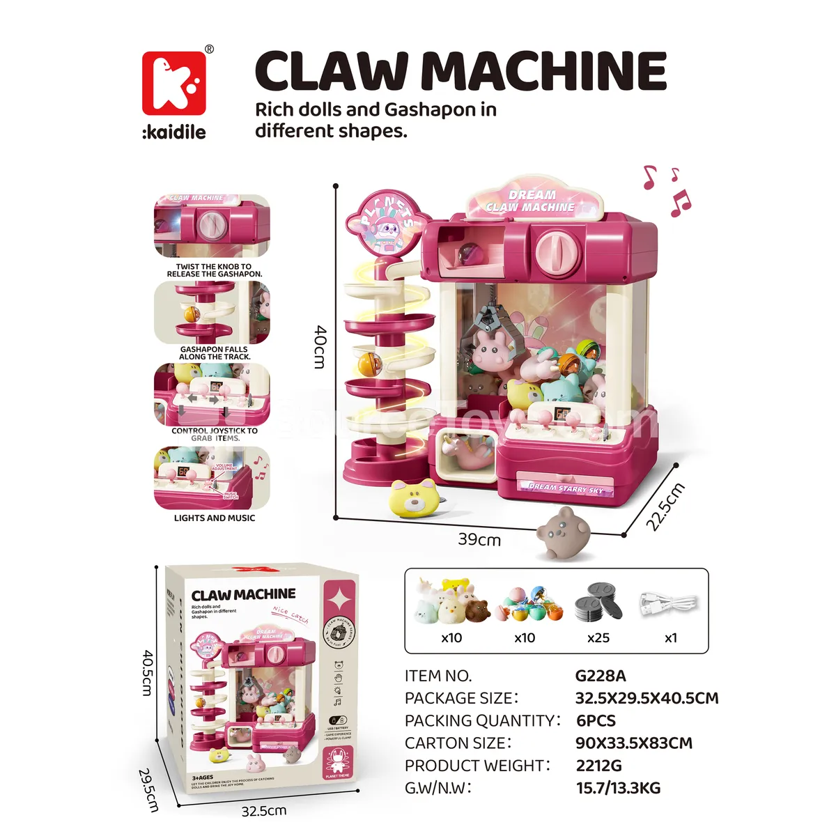 Rose Red Extra-Large Dual Mode Claw Machine