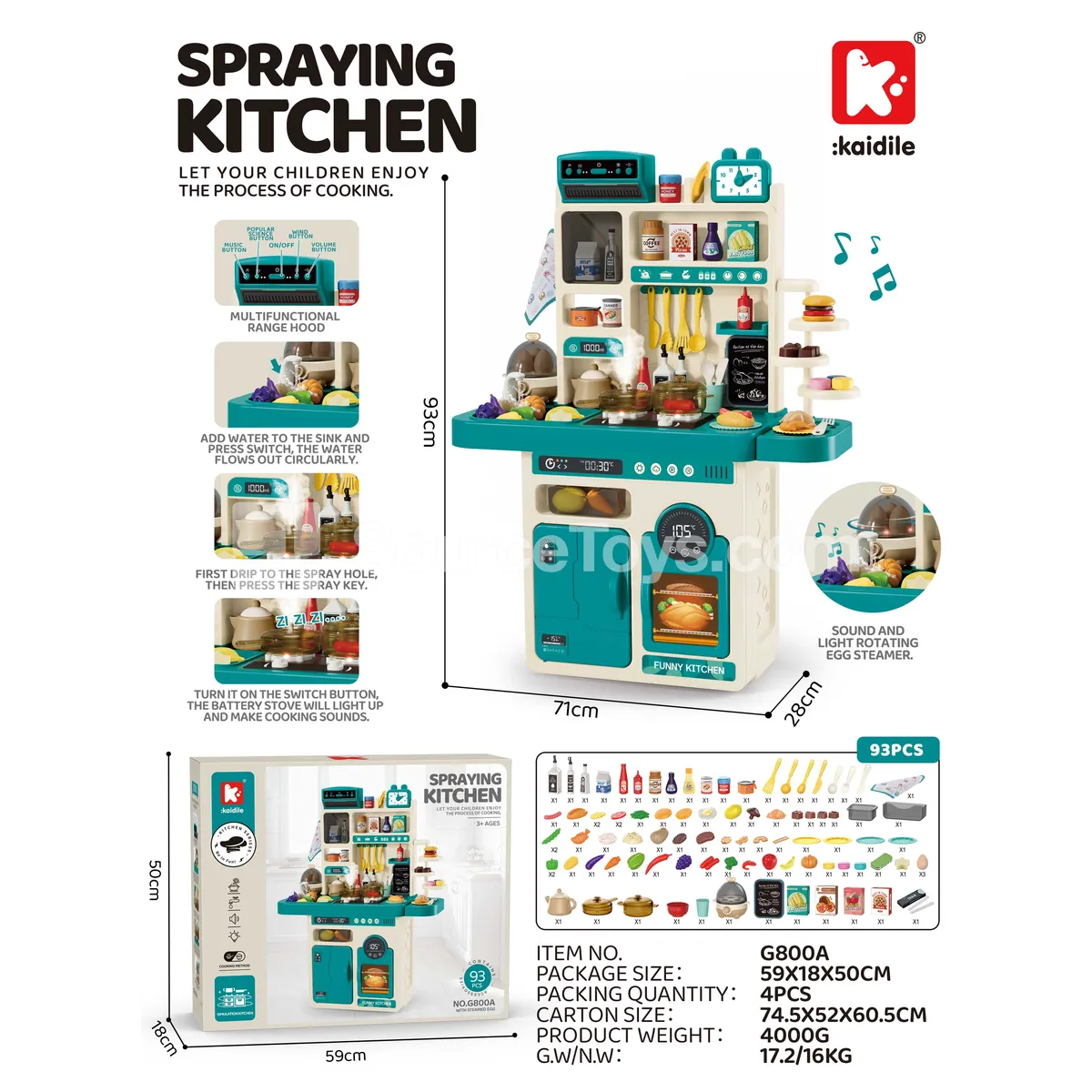 95cm Kitchen Playset with Egg Steamer - 93 Pcs