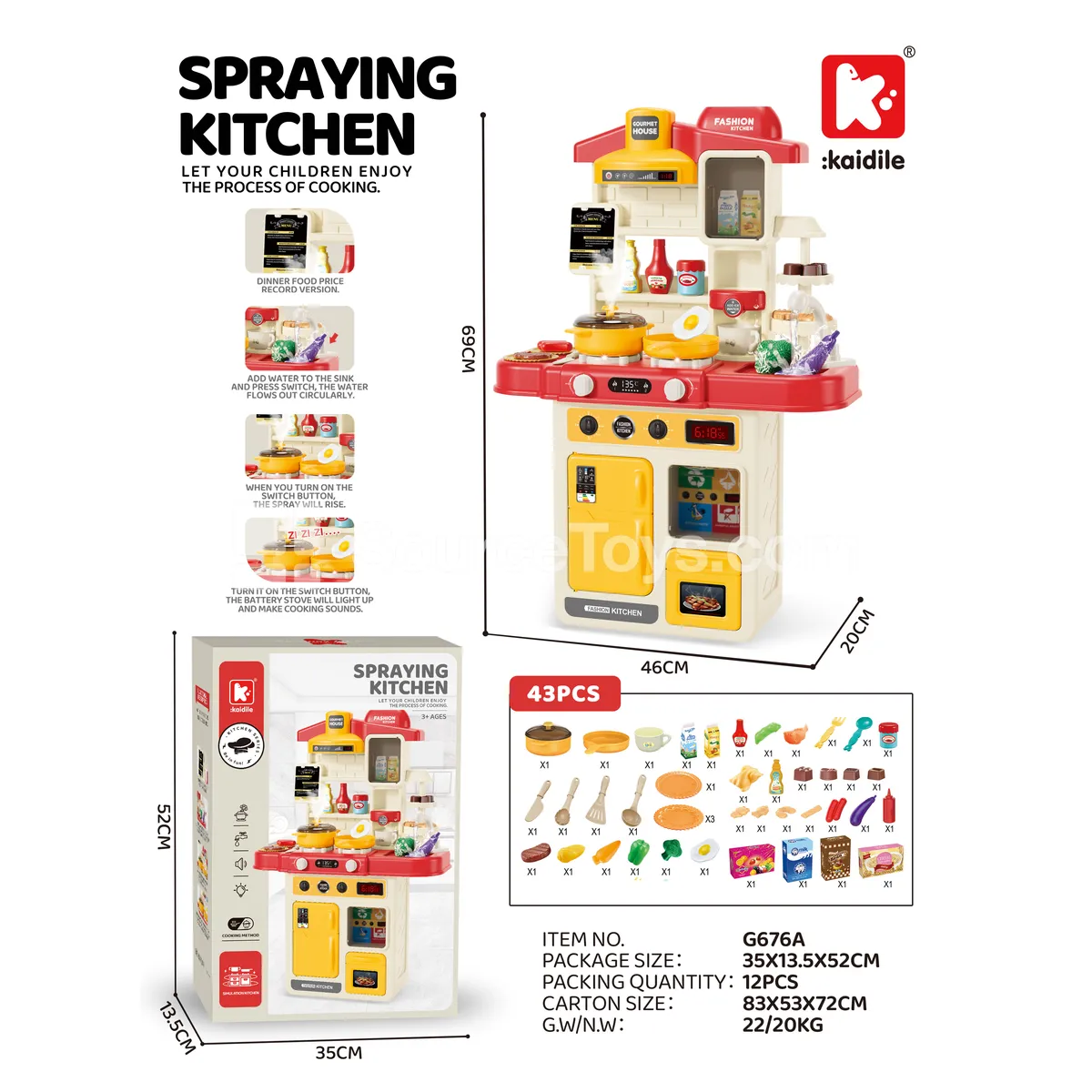 42-Piece Kitchen Pretend-Play Set with Spray