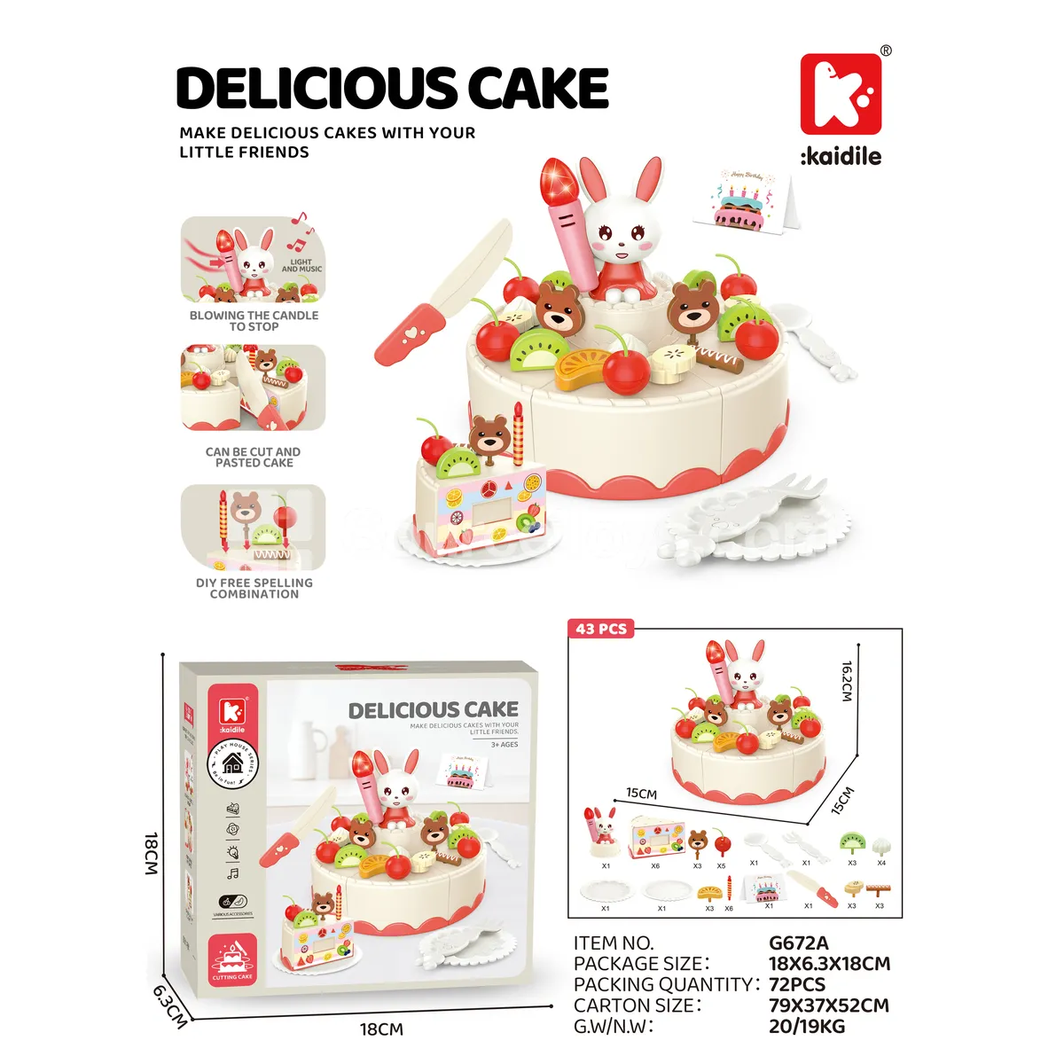 43-Piece Cake Cutting Pretend Play Set