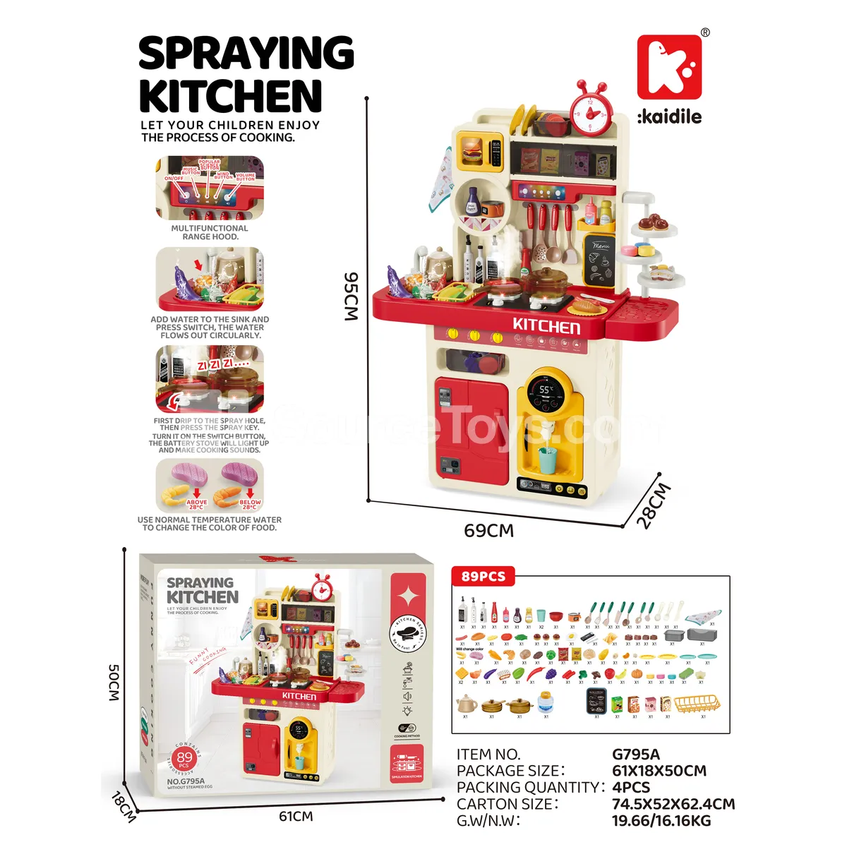 89pc Large Kitchen Play Set with Spray, 96cm (No Egg Steamer)