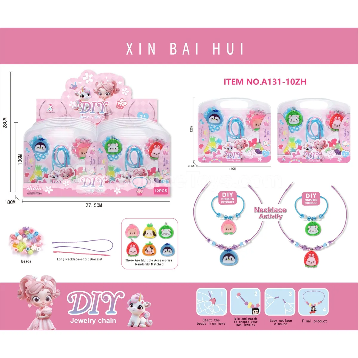 Cartoon Animal DIY Bead Necklace & Bracelet Craft Set, 12pcs/Box