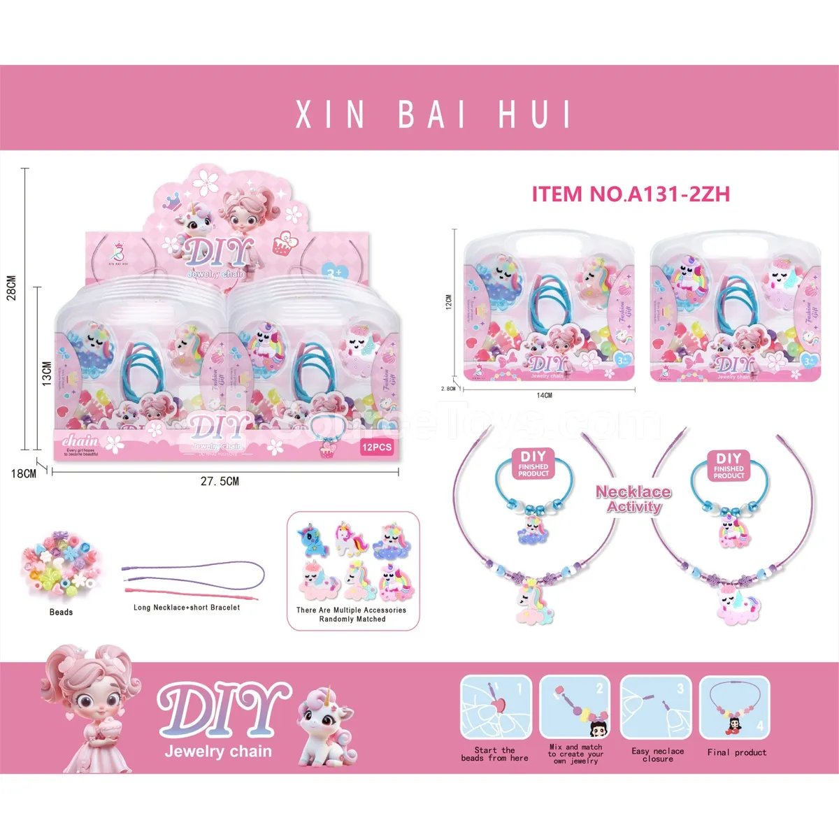 Unicorn DIY Beaded Necklace & Bracelet Craft Kit, 12pcs/Box