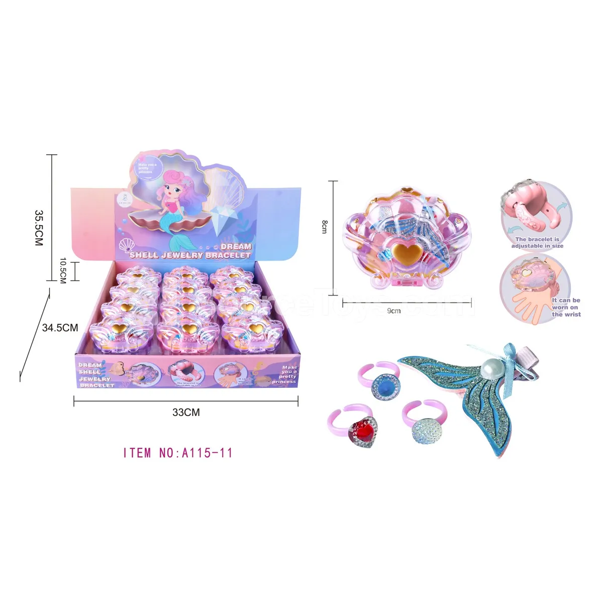 Girls Fashion Hair Clip Set with Mermaid Ocean Series Watch, 12pcs/Box