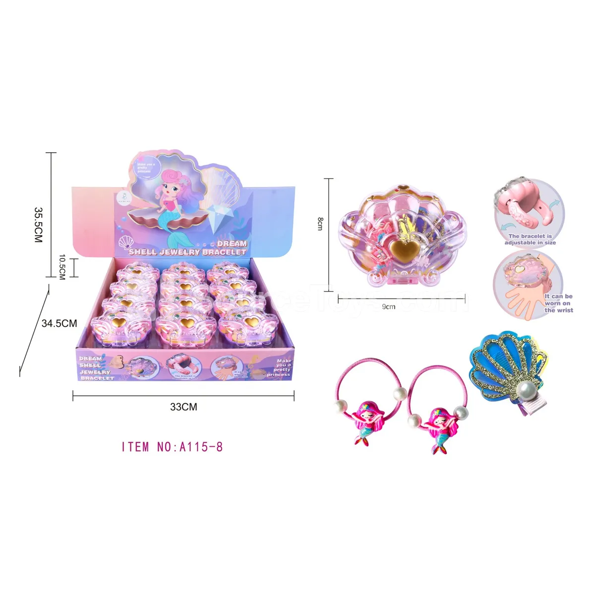 Girls Fashion Jewelry Watch Mermaid Ocean-Themed Hair Clip Set 12 Pcs