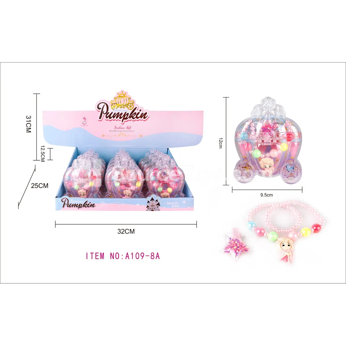 Pumpkin Carriage Jewelry Box Princess Playset, 12PCS/Box Pumpkin Carriage Jewelry Box Princess Playset, 12PCS/Box