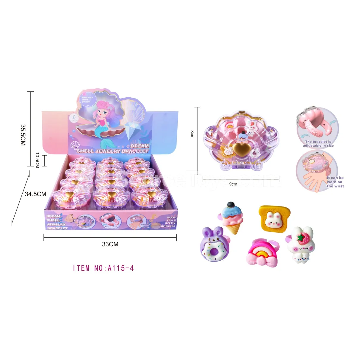 Girls’ Jewelry Watch & Cartoon Ring Set, 12 pcs/Box