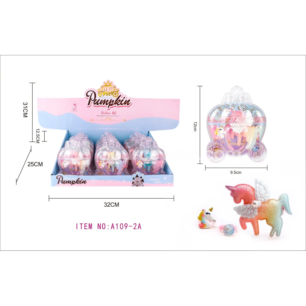 Pumpkin Carriage Jewelry Box with Unicorn Set, 12 pcs/box Pumpkin Carriage Jewelry Box with Unicorn Set, 12 pcs/box