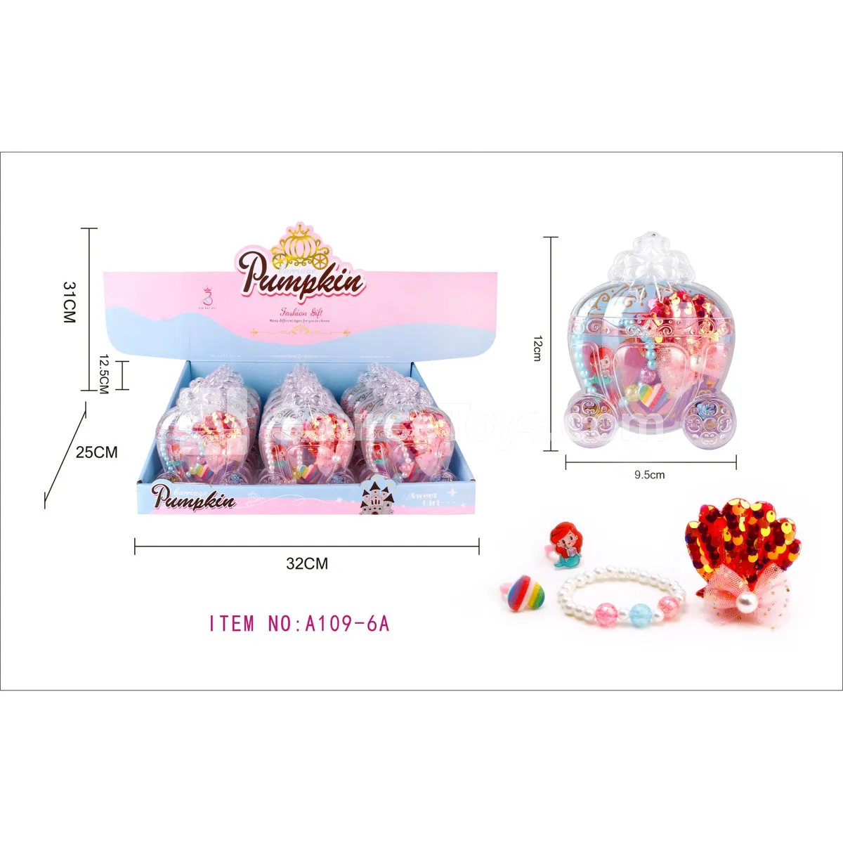Fashion Doll Carriage Jewelry Box Princess Set, 12 PCS/Box
