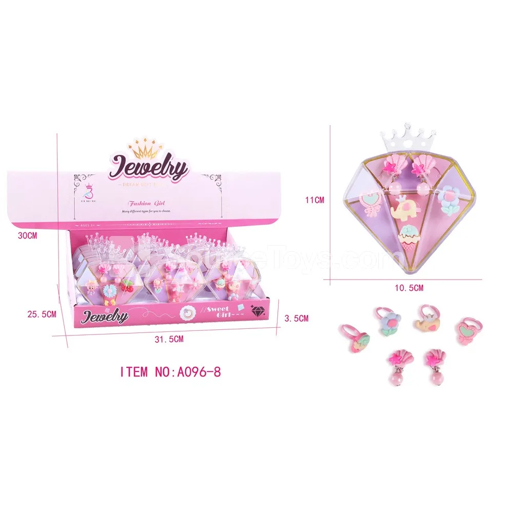 Girls Fashion Jewelry Set – Rings & Ear Clips, 12 pcs in Box