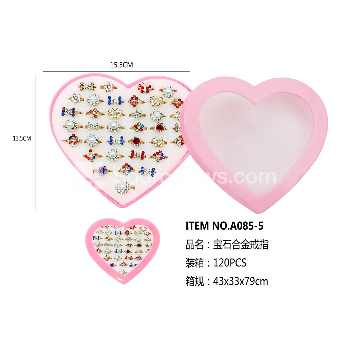 Alloy Gemstone Rings Assortment, 12 pcs/Box