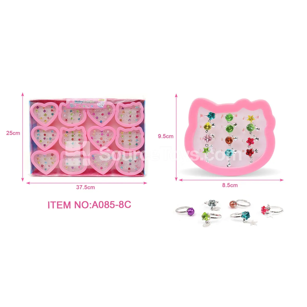 Alloy Ring with Colored Gemstones 12pcs/Box