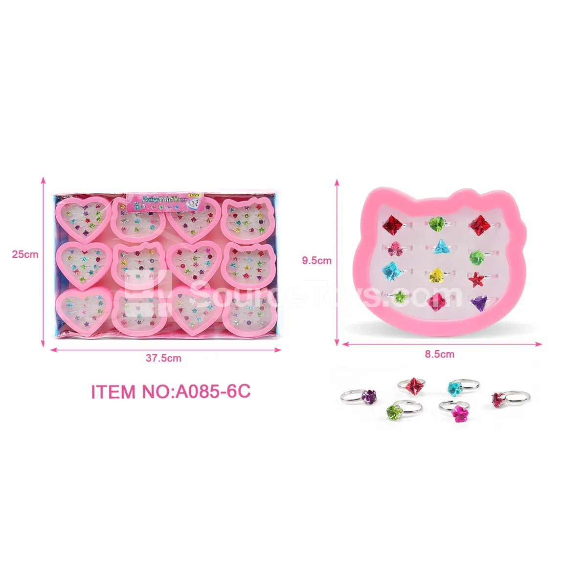Alloy Gemstone Rings with Colorful Crystals, 12pcs/Box