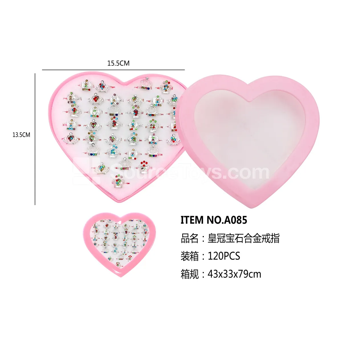 Alloy Crown Gemstone Ring, 12pcs/Box