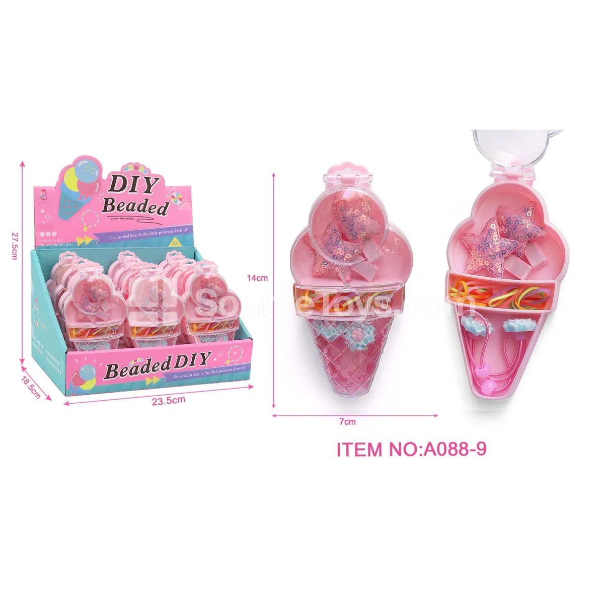 Girls’ Hair Accessory Set – Ice Cream Hair Clips & Ties with Storage Box, 12pcs/Box