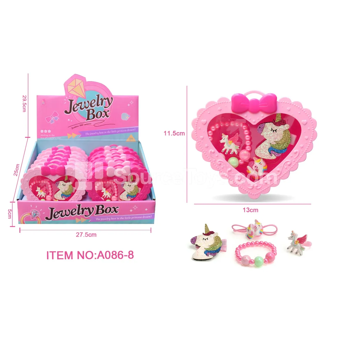 Unicorn Hair Clip Ring Bracelet Set, 12 Pcs per Box