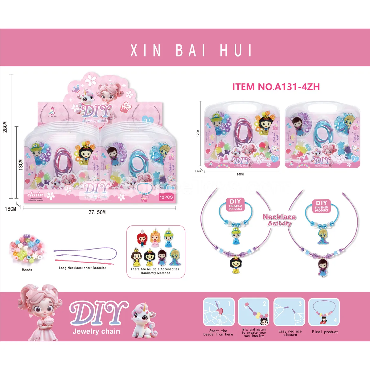 Princess-Themed DIY Beaded Necklace & Bracelet Craft Kit, 12 pcs/Box