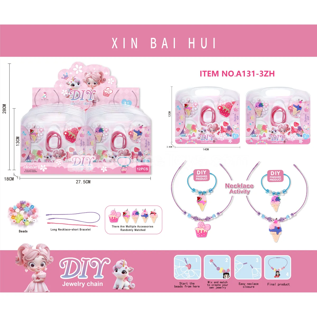 Ice Cream DIY Bead Necklace & Bracelet Making Kit, 12pcs/Box
